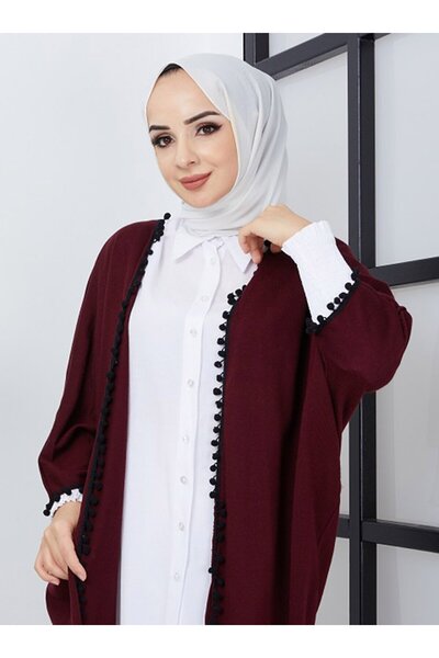 SAHRA BUTİK Claret Red Tasseled Flat Cup - Sahra Butik