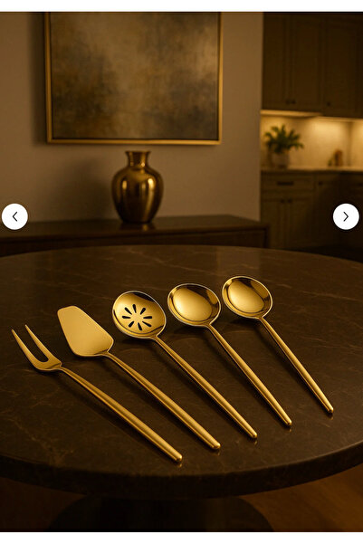 Davet طقم تقديم صغير من الفولاذ المقاوم للصدأ مكون من 5 قطع من لوتس جولد - طقم تقديم صغير ذهبي