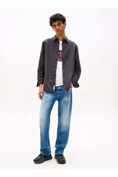 Tommy Jeans Regular Fit Antrasit Düz Erkek Gömlek DM0DM21298BDS TJM REG OXFOR...