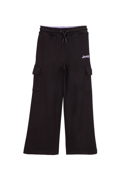 Jeep Bol Paça Siyah Kız Çocuk Eşofman Altı J5WG-EA7588