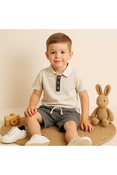 Tosyalı Burak Bebe Boy's Summer T-Shirt Capri Set - Muslin Organic Fabric, 6-10 Years, with Pockets, Luxury