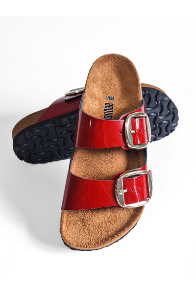 Bequemere Orthopedic Sole Double Buckle Leather Women's Slippers