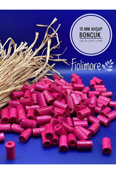 Fiolimore 15 mm fuksija roze rezane drvene perle (50 grama, 100 komada) prome...
