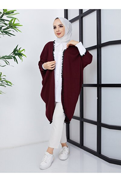 SAHRA BUTİK Claret Red Tasseled Flat Cup - Sahra Butik