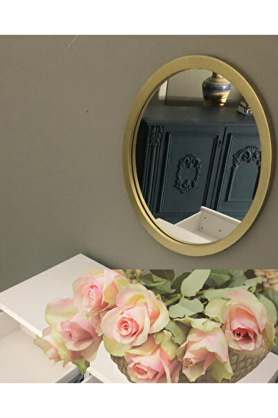 Ashley DRESUAR BEYAZ MDF 2 ÇEKMECE,40 CM GOLD YUVARLAK AYNA, NUBUK KUMAS TABURE,GOLD RENK AYAK