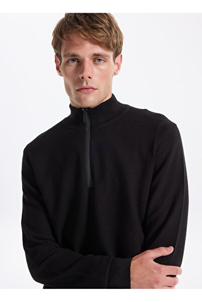 Fabrika Bato Yaka Slim Fit Düz Siyah Erkek Kazak F5WM-KZK 2522