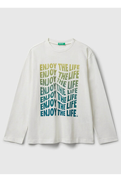 Benetton με τύπωμα Ανδρικό μπλουζάκι Ecru για αγόρια 35RYC10QQ