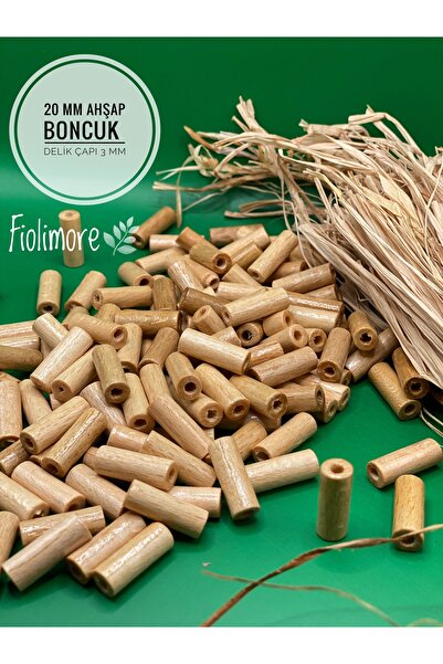 Fiolimore 20 mm Vernikli Kesme Boru Ahşap Boncuk (50 Gram 120 Adet) Delik Çap...
