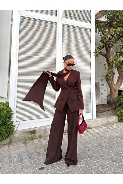 Diemmood Kadın Modern Tasarım Şal Detaylı Pantolon Ceket Takımı
