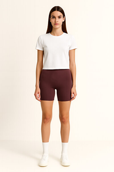 HNX Dark Brown Cotton Over-The-Knee Women's Biker Leggings