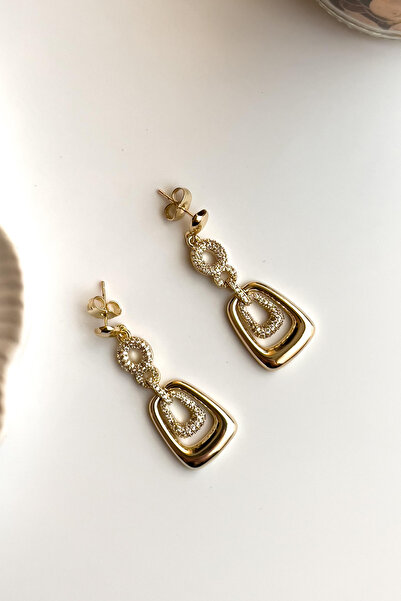 Radino Collection Rose Renk Zirkon Taşlı Sarkıt Çelik Küpe Uzunluk 4cm