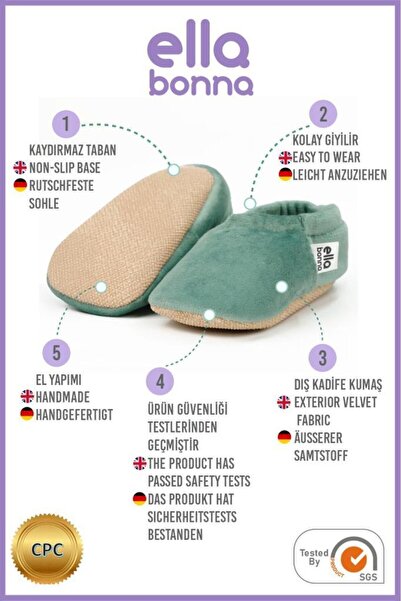 Ella Bonna Kadife Bebek Patiği, Kaydırmaz Taban, Kreş Ayakkabısı Patik