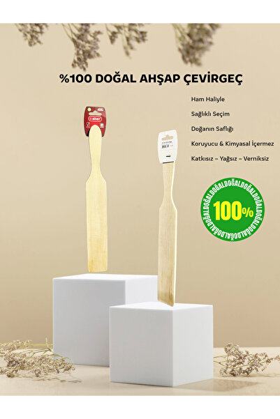 AHER Doğal Geniş Ahşap Çevirgeç Spatula - Izgara Köfte Balık Krep Çevirme Ser...