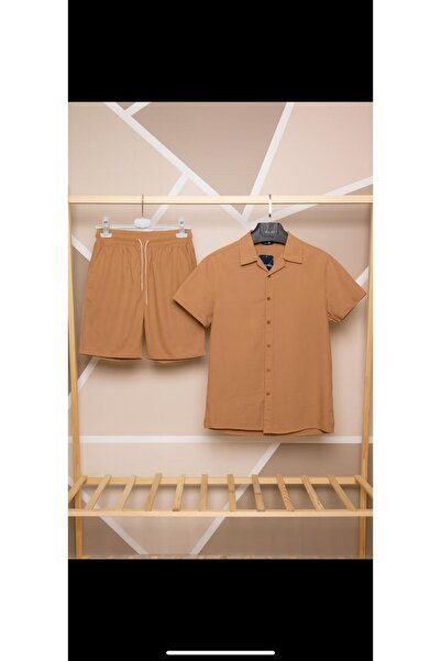 MCZ GİYİM Tile Color Slim Fit Men's Shorts - Shirt Bottom Top Set