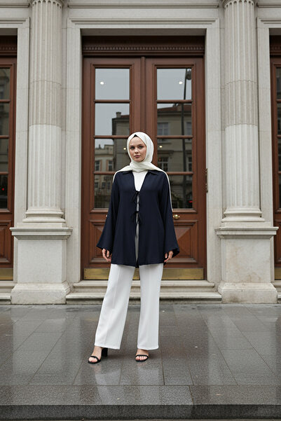 Zeneva Collection Lacivert - Doğal Viskon Kumaş Cepli Bağcıklı Kadın Tesettür...