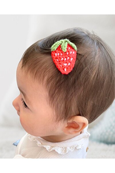 Sahici Anne Örgü Çilek Saçsız Bebek Tokası, 3cm