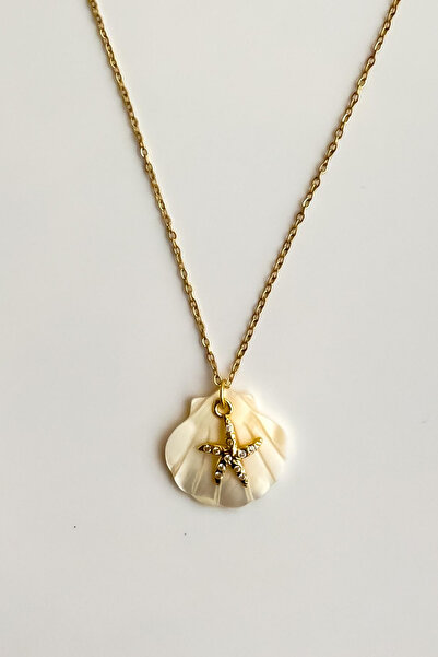 Radino Collection Zirkon Taşlı Yıldız Figürlü Doğal Deniz Kabuğu Gold Çelik K...