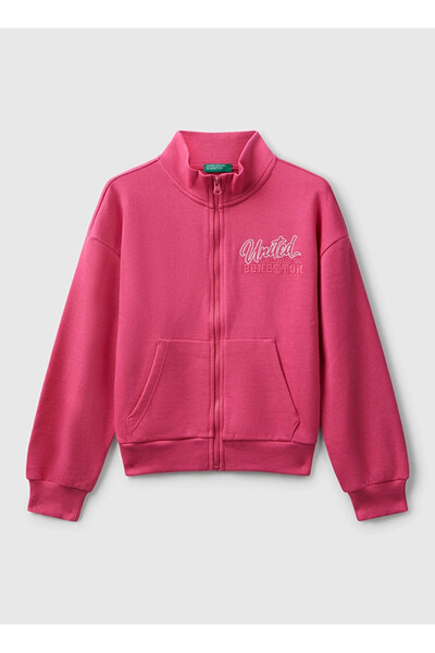 Benetton Hanorac roz pentru fetiță cu broderie 3J68C505D