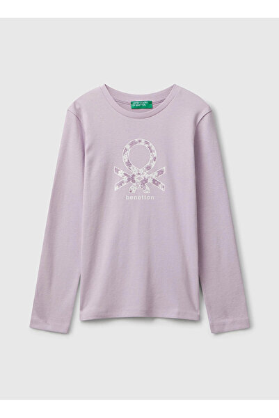 Benetton Baskılı Lila Kız Çocuk T-Shirt 3I9WC10Q2