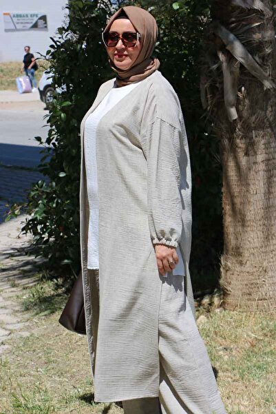 Eslina F-57026 Costum Etamine cu pantaloni Mostrală de mărime mare - kaki