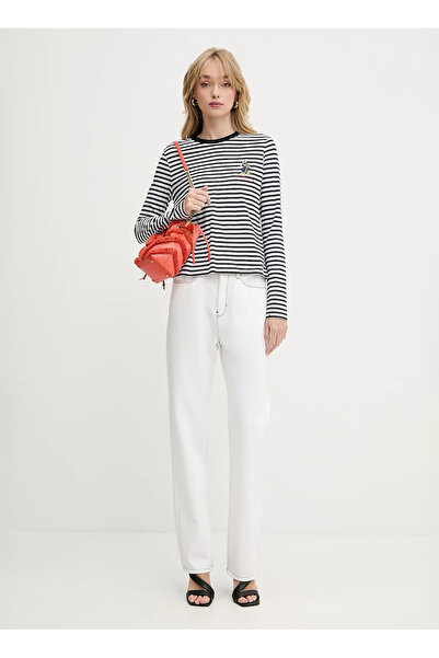 Karl Lagerfeld Yüksek Bel Düz Paça Standart Beyaz Kadın Denim Pantolon A3W10014