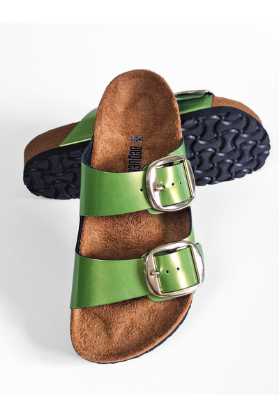 Bequemere Orthopedic Sole Double Buckle Leather Women's Slippers