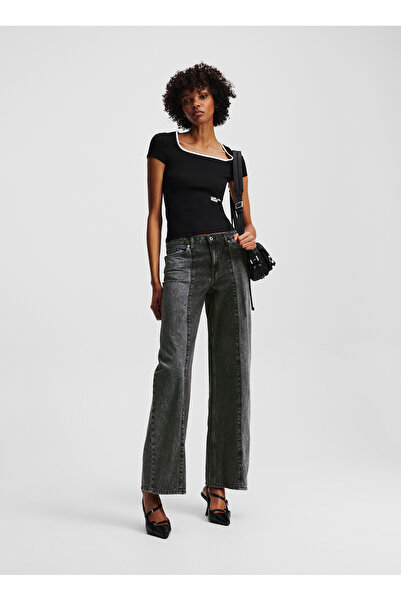 Karl Lagerfeld Jeans Yüksek Bel Geniş Paça Standart Siyah Kadın Denim Pantolo...