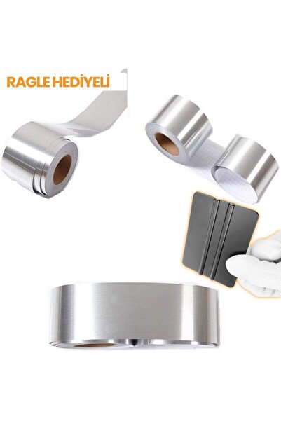 ÖzgürceSeç Krom Nikelaj Bant Yapışkanlı Araç Çıta Direk Kaplama Folyosu - 3 Cm X 3 Metre - Ragle Hediye