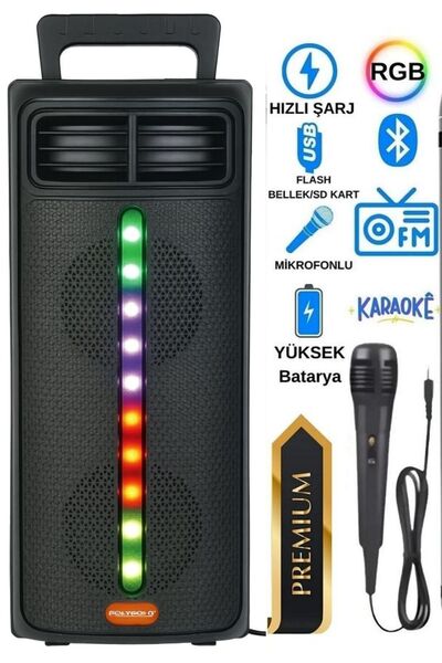 Mmctech Kule Tipi Bluetooth Parti Hoparlörü Işıklı Çift Hoparlör 39cm Rgb