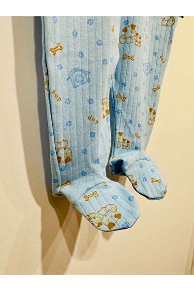 Vivolas Baby Romper with Booties and Snap Fasteners, Blue Dog Pattern (0-3 Months)