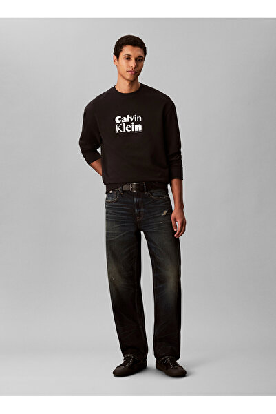 Calvin Klein Bisiklet Yaka Siyah Erkek Sweatshırt LV04LD242GUB1_LS EU 350TERRY CALVIN