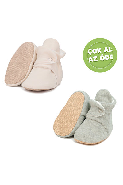 Ella Bonna Non-Slip Sole Baby and Toddler Slippers, Organic Cotton Home and Nursery Booties - Pack of 2
