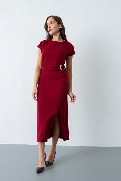 Lafaba Rochie de ocazie midi cu detaliu cu cataramă bordeaux pentru femei