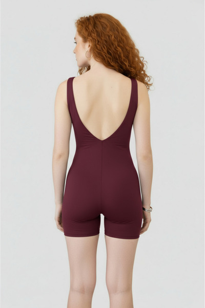 Thestiluxe Deep Back Low-Cut Strap Recovery Sport Shorts Jumpsuit
