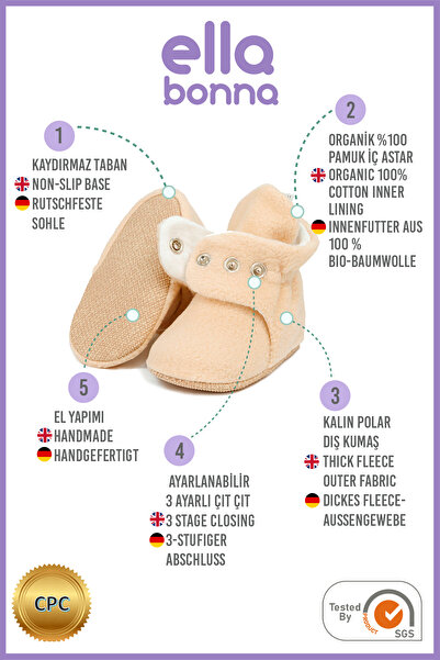 Ella Bonna Kaydırmaz Taban, Organik Pamuk Astarlı,Ella Bonna Basic Bej Panduf