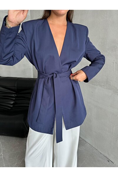 Laluvia Sötétkék elegáns - öves kabát design