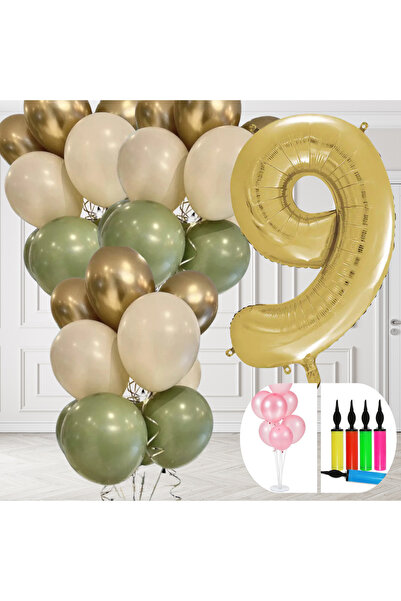 tedaks 9 Year Old Balloon Set with Stand and Pump, Retro Mold Green, Chrome G...