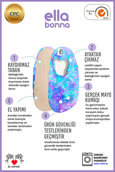 Ella Bonna Kaydırmaz Taban Unisex Bebek Çocuk Deniz Ayakkabısı Havuz Patiği Fırçalı Renkler Deniz