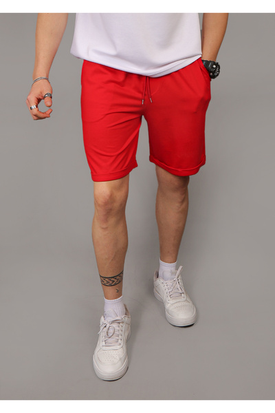 INFLUYENTE Men's Red Regular Cut Combed Cotton 100% Organic Cotton Summer Shorts with Pockets
