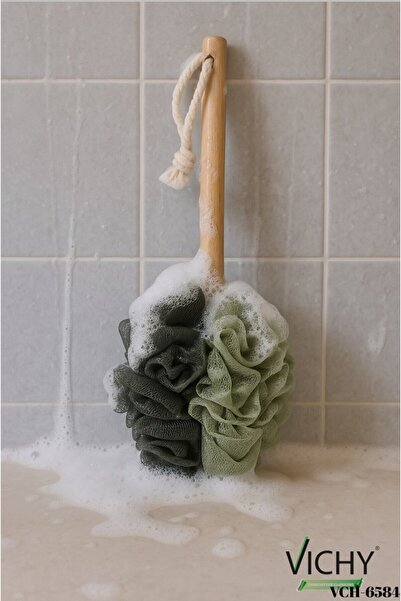 Vichy Saplı Vücut Lifi Vücut Lifi Sırt Temizleyici Uzun Ahşap Saplı Banyo Lif...