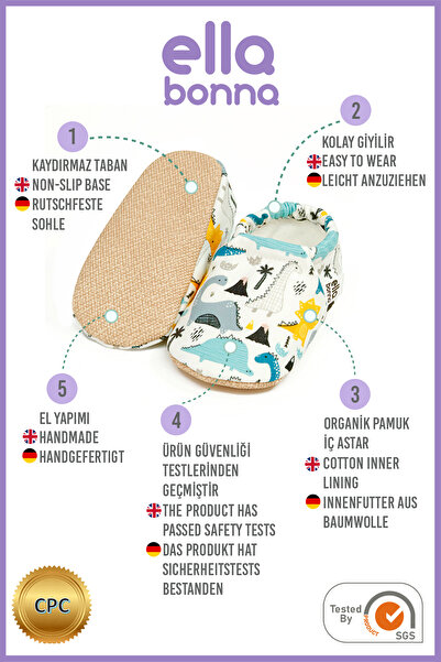 Ella Bonna Pack of 3 - Non-Slip Sole Baby Booties Home Boots, Nursery Shoes - Dog, Dinosaur, Cat