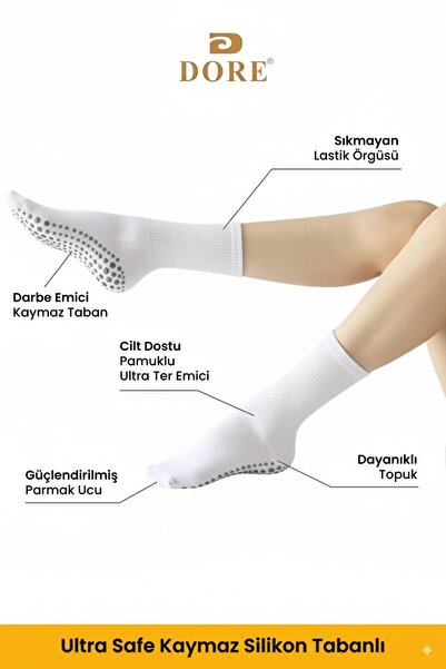 Dore Original Unisex 2 Pairs Anti-Slip Socks for Hajj Umrah Tawaf Socket Model Non-Slip Sole White Socks