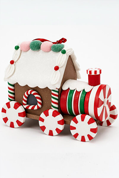 BeySüS Yılbaşı Çam Ağacı Süsü Masa Dekoru Işıklı Kurabiye Tren Kırmızı Beyaz