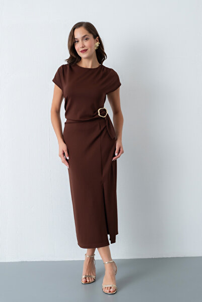 Lafaba Дамска кафява рокля с катарама за парти