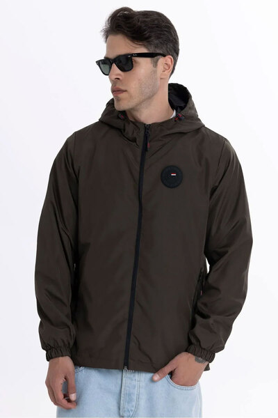 Goccix Jachetă de ploaie sport K cu glugă pentru bărbați, kaki, rezistentă la...