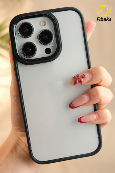 Fibaks İphone 15 Pro Max Uyumlu Kılıf Kamera Çıkıntılı Kenarı Renkli Arkası Şeffaf Hassas Butonlu Kapak