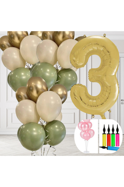 tedaks مجموعة بالونات بعمر 3 سنوات مع حامل ومضخة، باللون الأخضر العتيق والكرو...