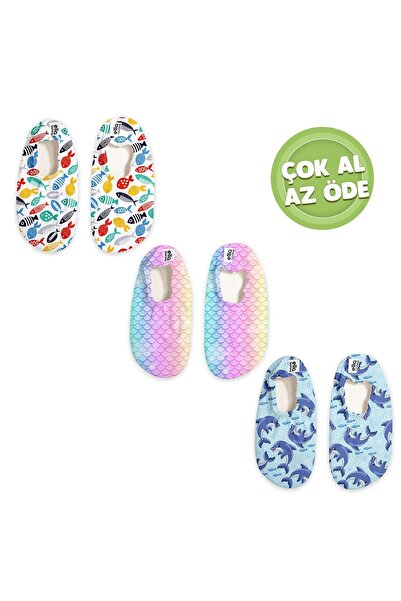 Ella Bonna Unisex Children's Non-Slip Sole Sea and Pool Shoes - Economical Set of 3 Dolphin-Rainbow-Fishes