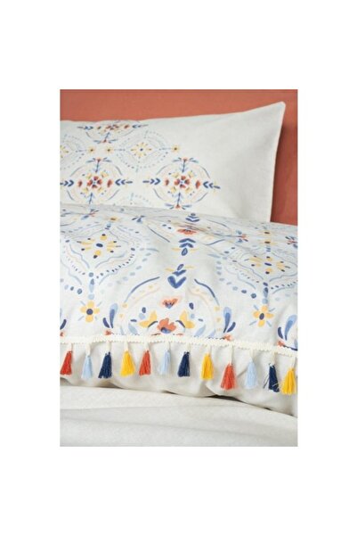 Cotton Box Ranforce Tile Bohemian Patterned Double Duvet Cover Set - Vibrant Colors and Decorative Tassels