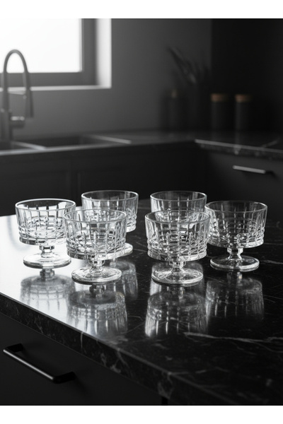 İnova Home Decor Simay Desenli 6 lı Ayaklı Tatlı – Muhallebi – Puding Kase Ta...